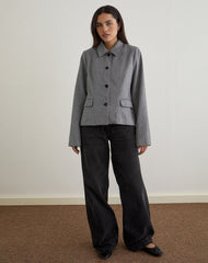 Ziya Collared Button Up Jacket in Wool Grey
